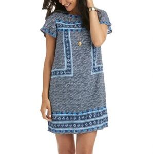Vineyard Vines Dot Border Print Shift Dress Linen Blend Size 12